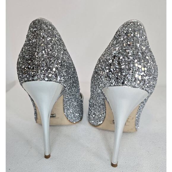 Womens Buffalo London Heels Glitter Silver Leather Lining Shoes SZ EU 38D/US 7.5 - Picture 7 of 9